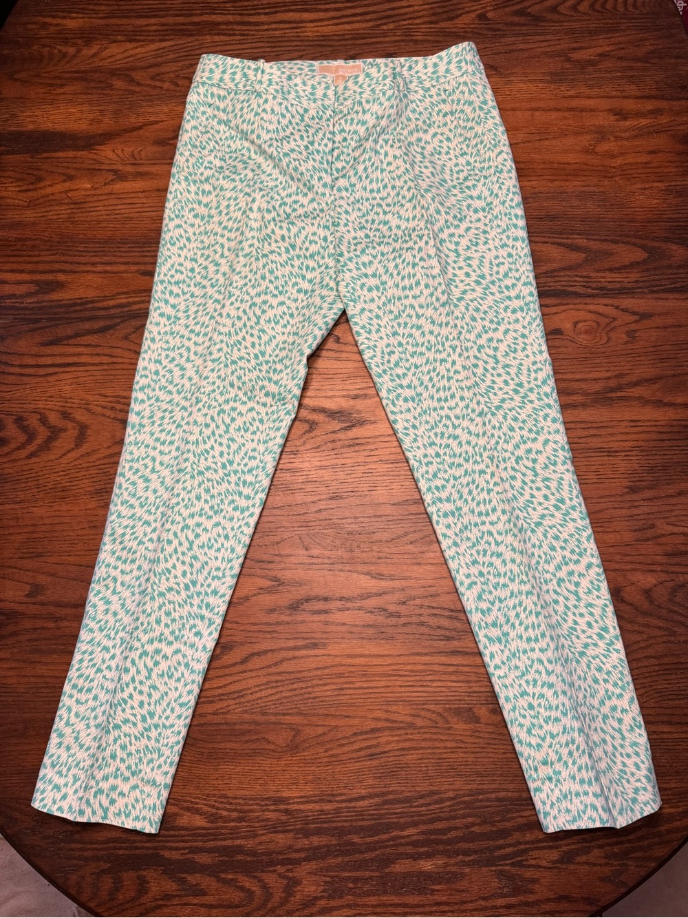 Michael Kors Teal and White Printed Waistband Pants